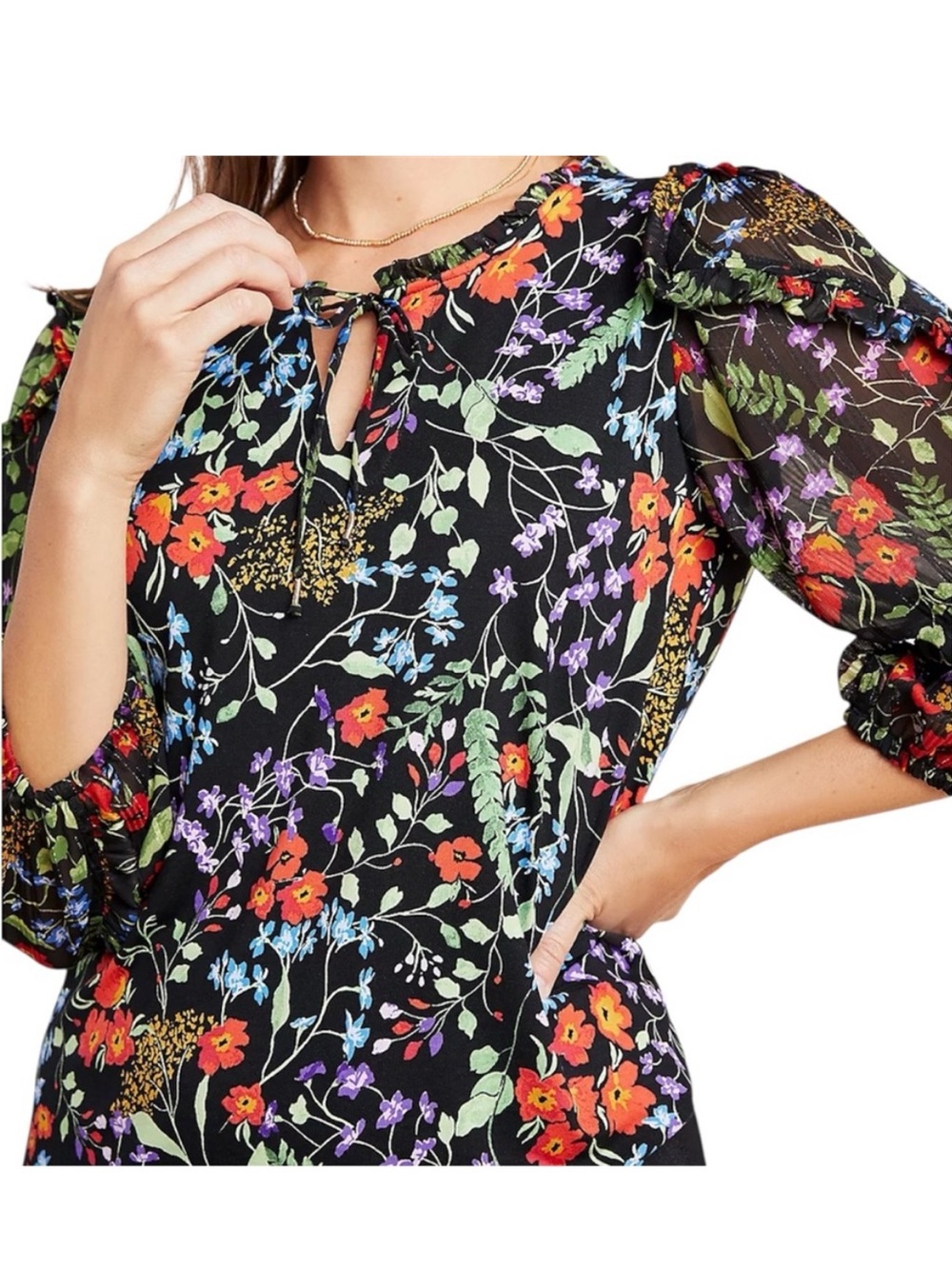 Maeve By Anthropologie Jacques Floral Puff Sleeve Peasant Blouse Size Small